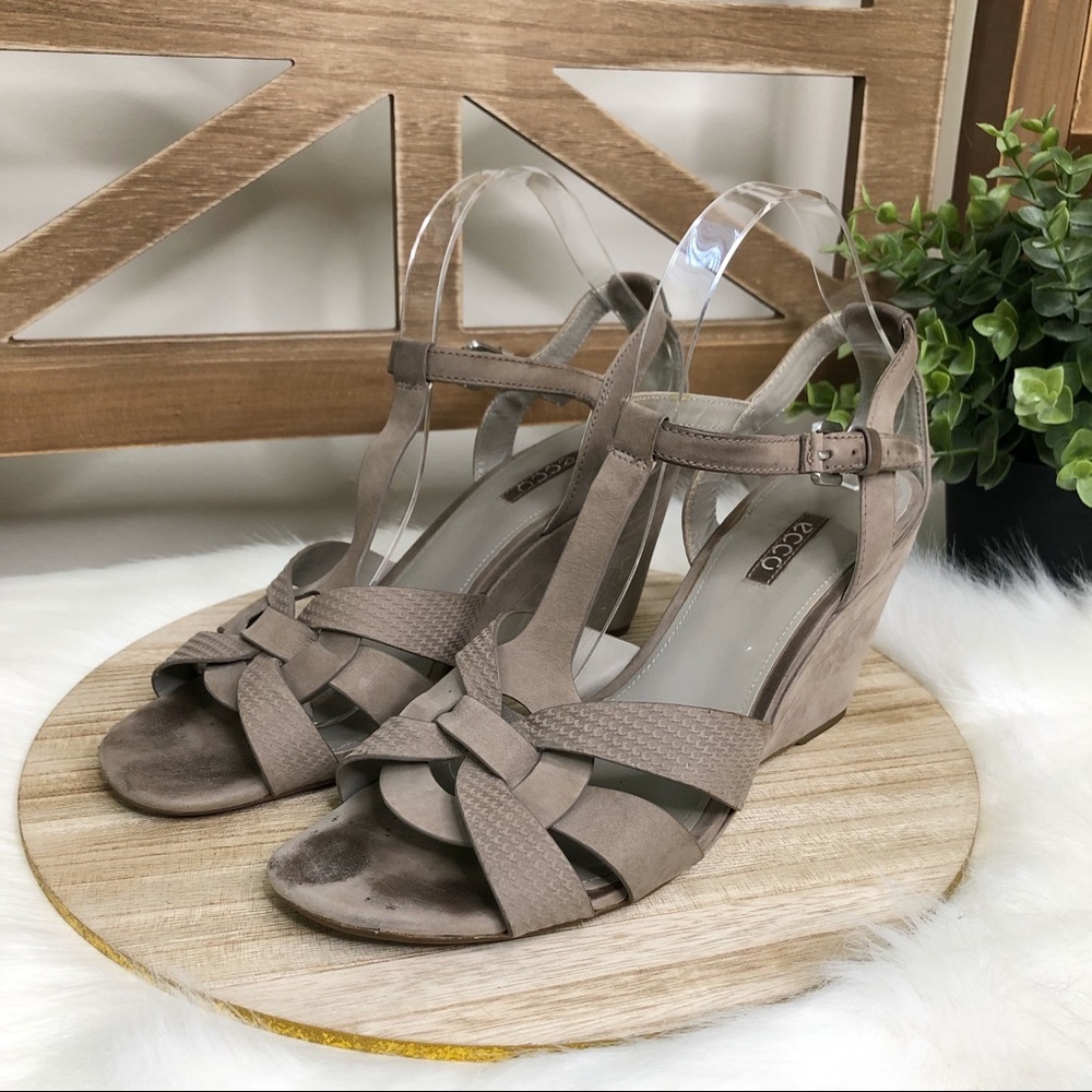 ecco | Gray Suede Leather Wedge Sandals Size 9